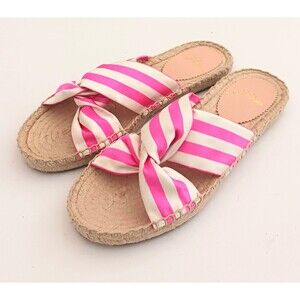 NEW J Crew Pink/White Satin Awning Stripe Twist Knot Espadrille Slide Sz 7